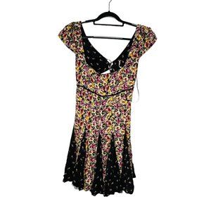 Free People Ponderosa Floral Pleated Empire Waist Mini Dress Size Medium